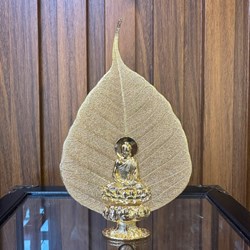 Tượng phật tọa thiền và lá bồ đề mạ vàng 24K