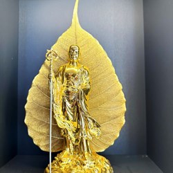 Tượng phật tọa thiền và lá bồ đề mạ vàng 24K