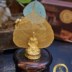 Tượng phật và lá Bồ đề mạ vàng 24K để xe ô tô